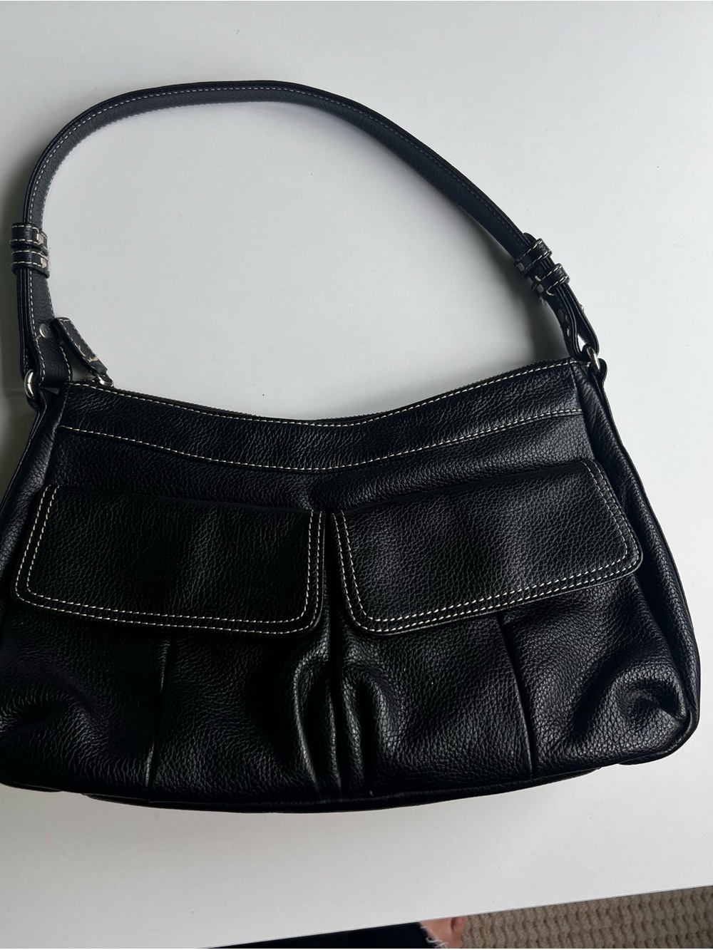 Vintage Danier Authentic Black Leather Shoulder Bag with Front Pockets